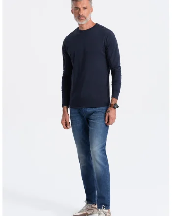 Bluza din bumbac cu decolteu la baza gatului, Bleumarin