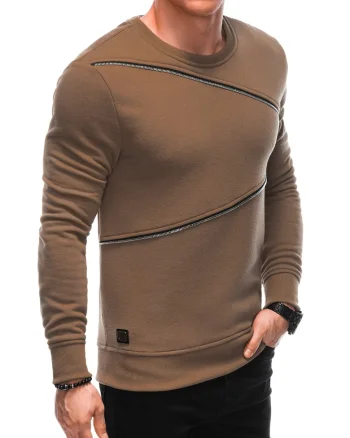 Bluza cu fermoare decorative  OM-SSNZ-22FW-005, Barbati, Maro
