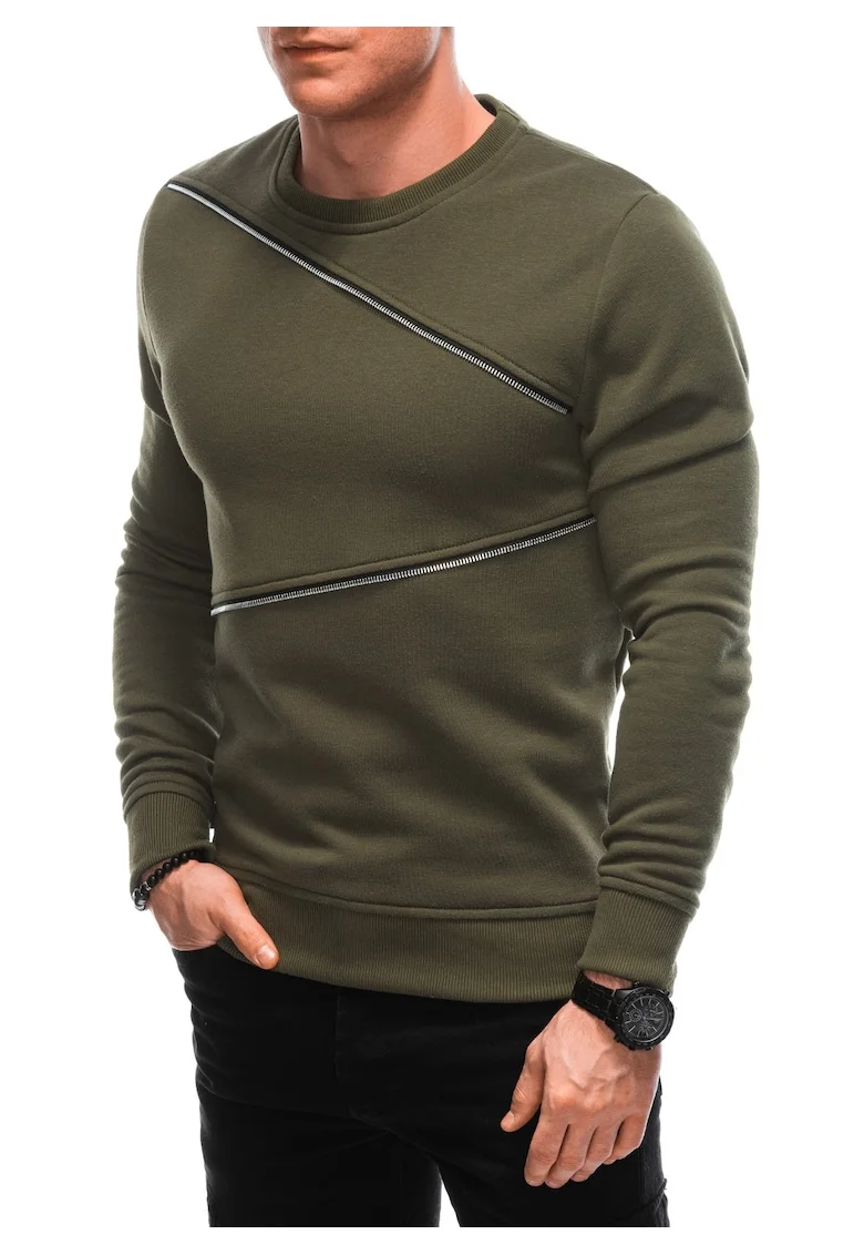 Bluza cu fermoare decorative  OM-SSNZ-22FW-005, Barbati, Kaki