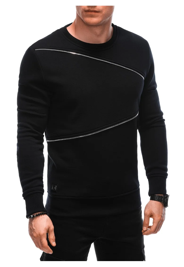Bluza cu fermoare decorative  OM-SSNZ-22FW-005, Barbati, Negru