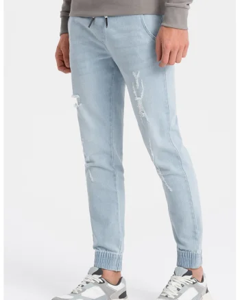 Pantaloni jogger din denin conici, Albastru deschis