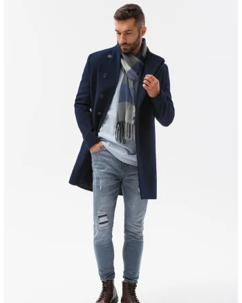 Palton lung cu nasturi, Bleumarin