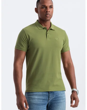 Tricou polo cu model uni, Verde masliniu