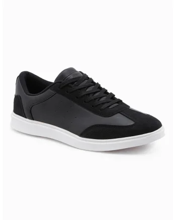 Pantofi sport de piele ecologica cu garnituri de piele intoarsa ecologica, Negru