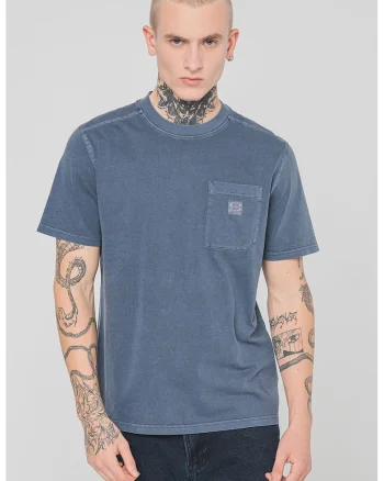 Tricou de bumbac cu decolteu la baza gatului, Albastru inchis