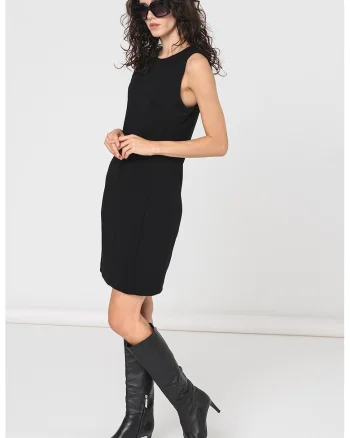 Rochie scurta din amestec de modal, fara maneci, Negru