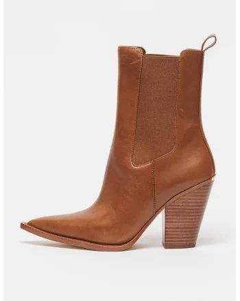 Botine din piele Leni, Caramel