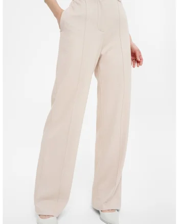 Pantaloni drepti cu talie inalta, Alb fildes