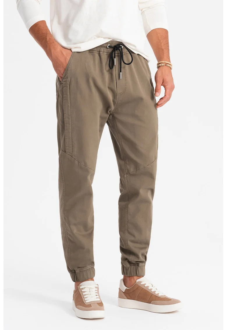 Pantaloni cu snur in talie, Maro taupe