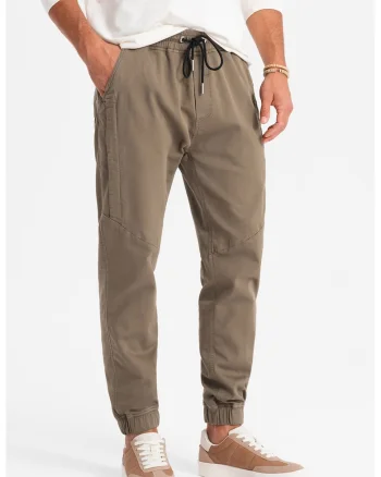 Pantaloni cu snur in talie, Maro taupe