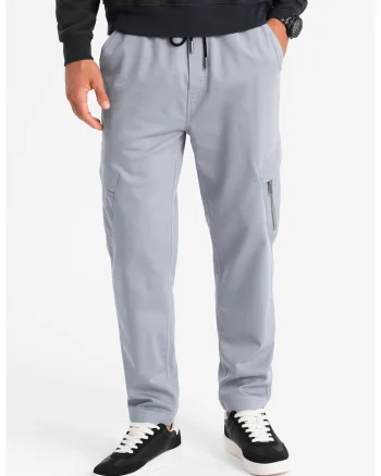 Pantaloni cargo cu snur, Gri deschis