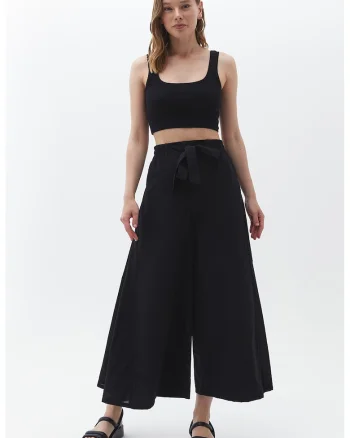 Pantaloni palazzo cu talie inalta, Negru