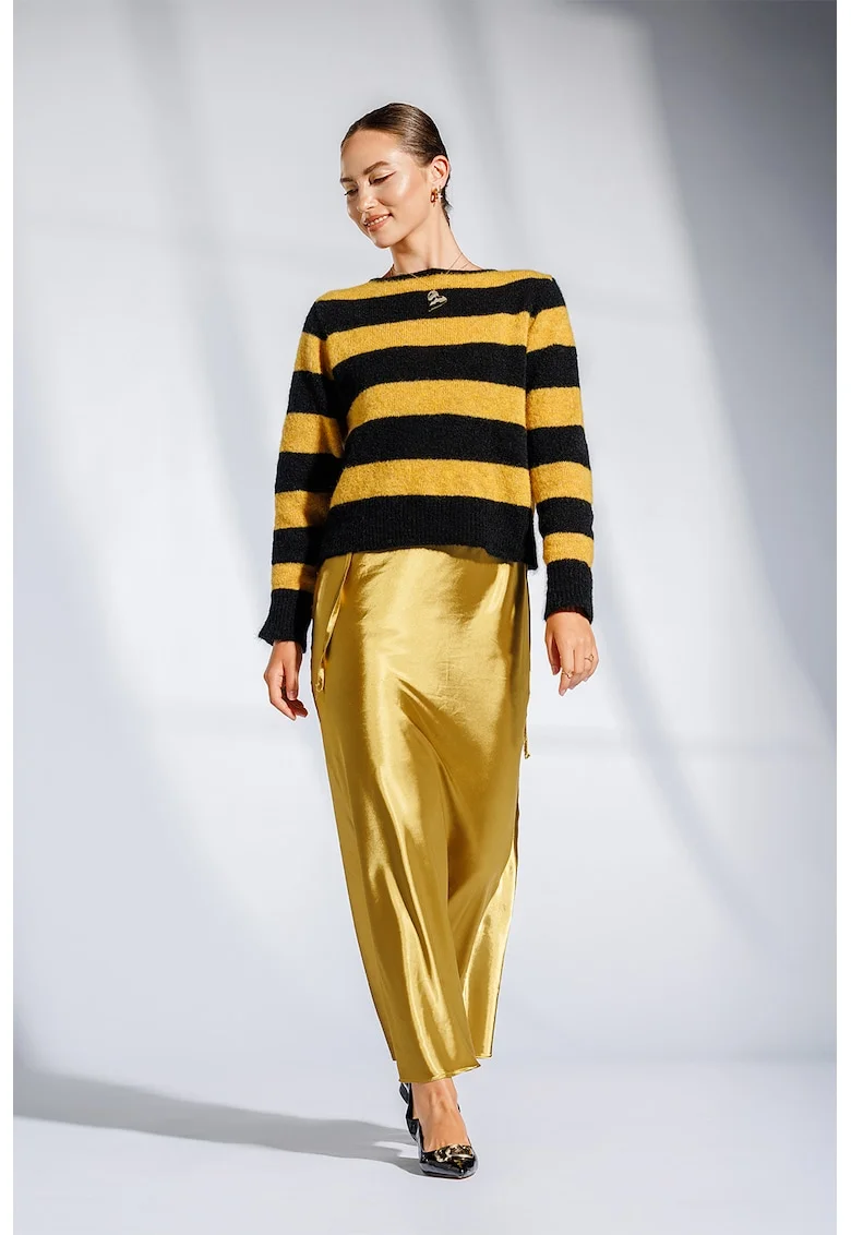 Pulover din mohair si amestec de lana Bumblebee, Negru/Galben