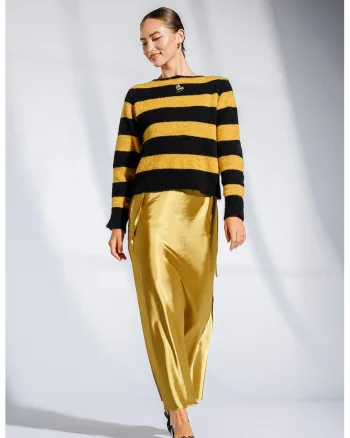 Pulover din mohair si amestec de lana Bumblebee, Negru/Galben