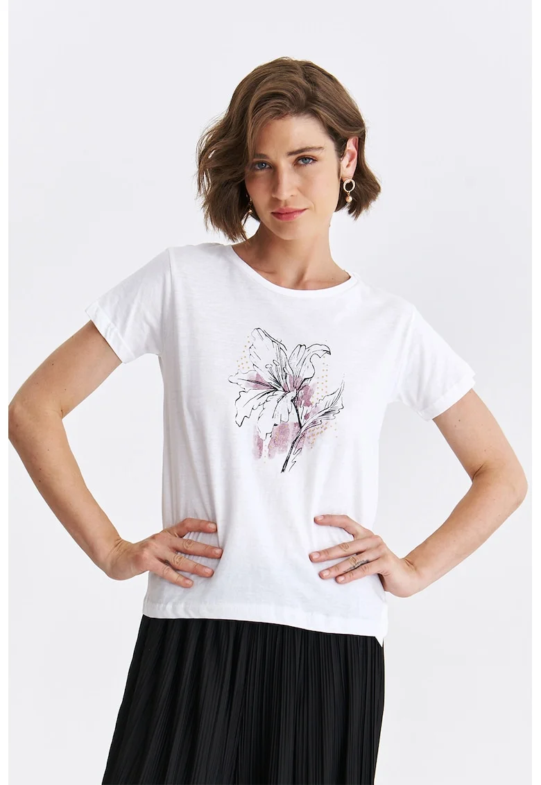 Tricou din bumbac cu imprimeu floral, Alb/Roz prafuit