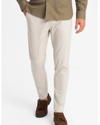 Pantaloni chino cu talie medie, Bej deschis