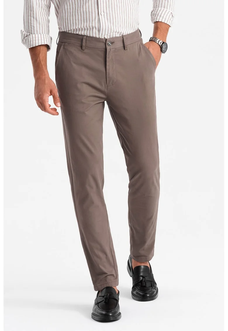 Pantaloni chino cu talie medie, Maro taupe