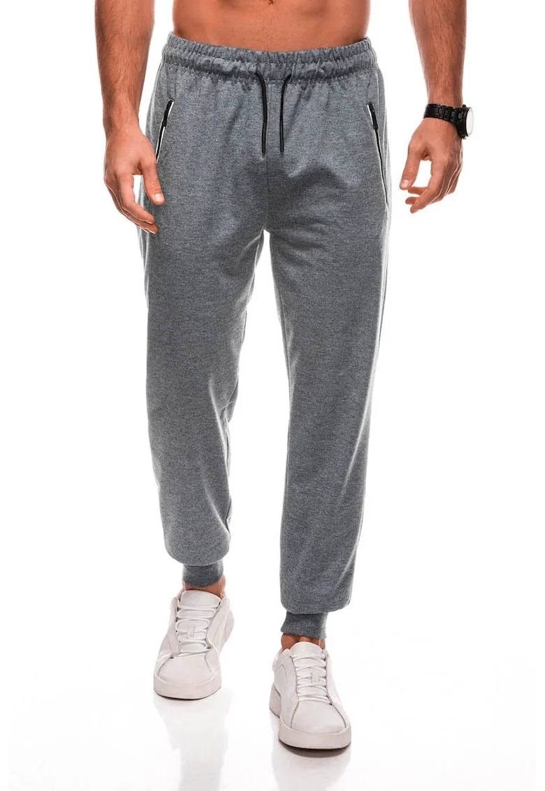 Pantaloni de trening din amestec de bumbac cu snururi, Gri deschis