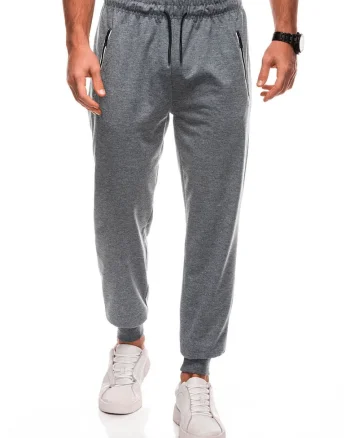 Pantaloni de trening din amestec de bumbac cu snururi, Gri deschis