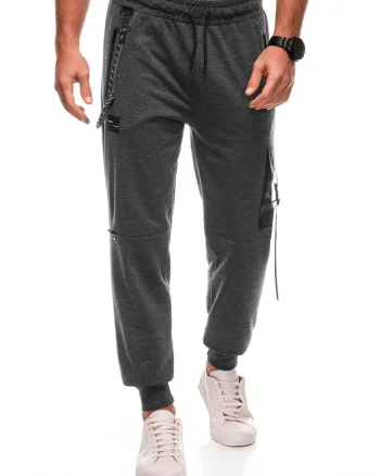 Pantaloni de trening din amestec de bumbac, Gri inchis