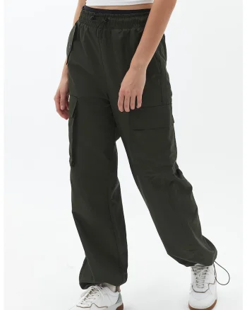 Pantaloni cargo cu talie inalta, Verde padure