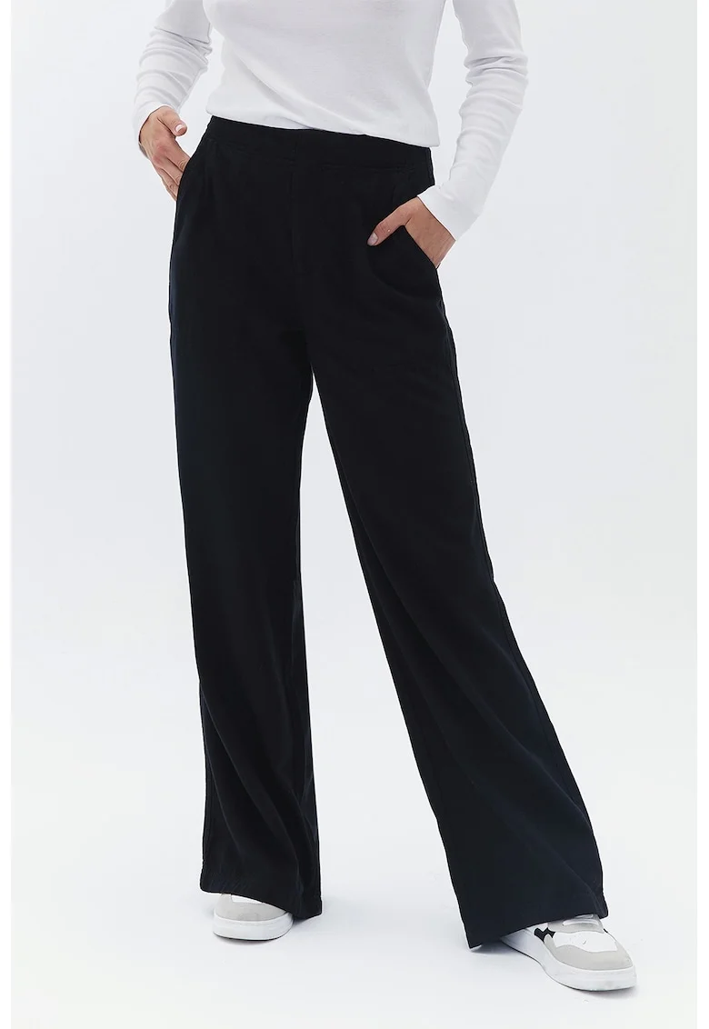 Pantaloni cu croiala ampla si talie medie, Negru