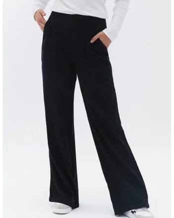 Pantaloni cu croiala ampla si talie medie, Negru