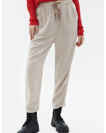 Pantaloni crop din amestec de lyocell cu croiala conica, Maro taupe deschis
