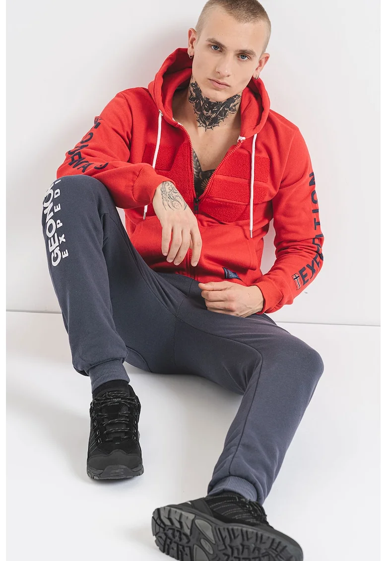 Pantaloni de trening cu croiala regular-fit si logo Machal, Gri inchis