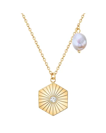Pandantiv placat cu aur de 14K si decorat cu cristal si perla, Auriu