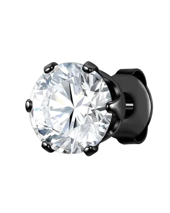 Cercel cu tija din otel inoxidabil decorat cu zirconia, Negru