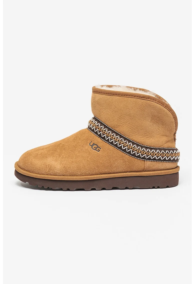 Ghete din piele intoarsa, fara inchidere Classic Mini Crescent, Caramel