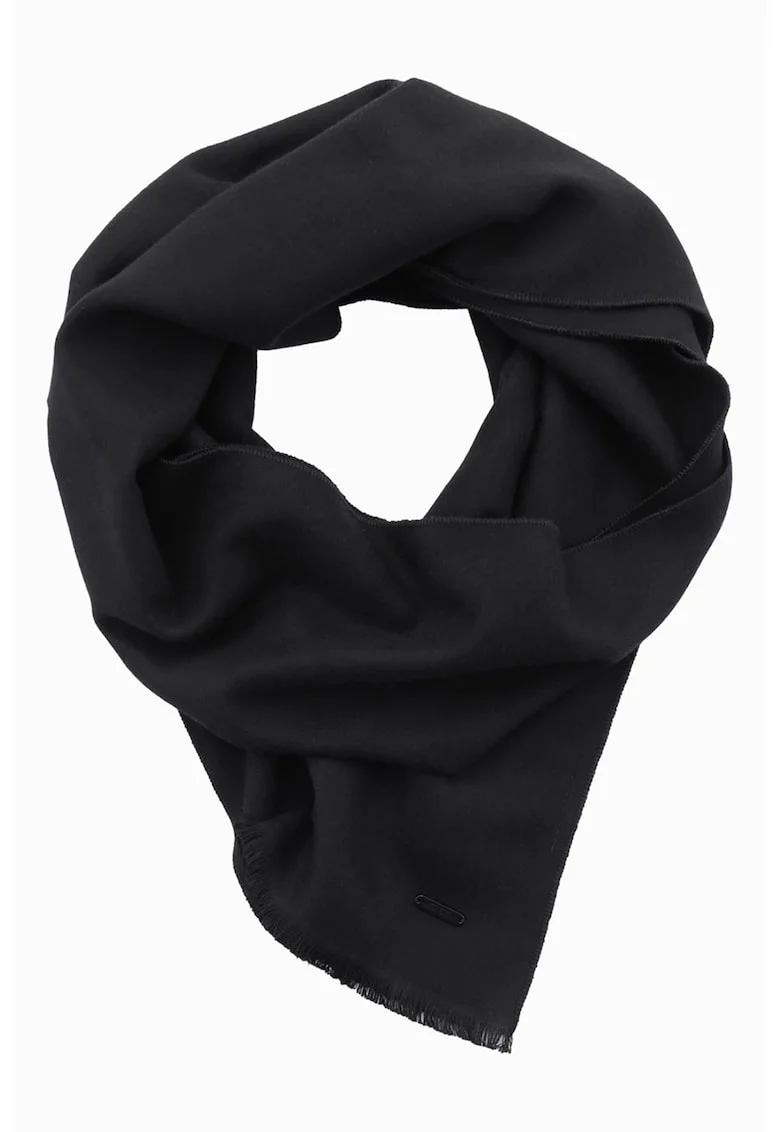 Fular tricotat fin cu franjuri, Negru
