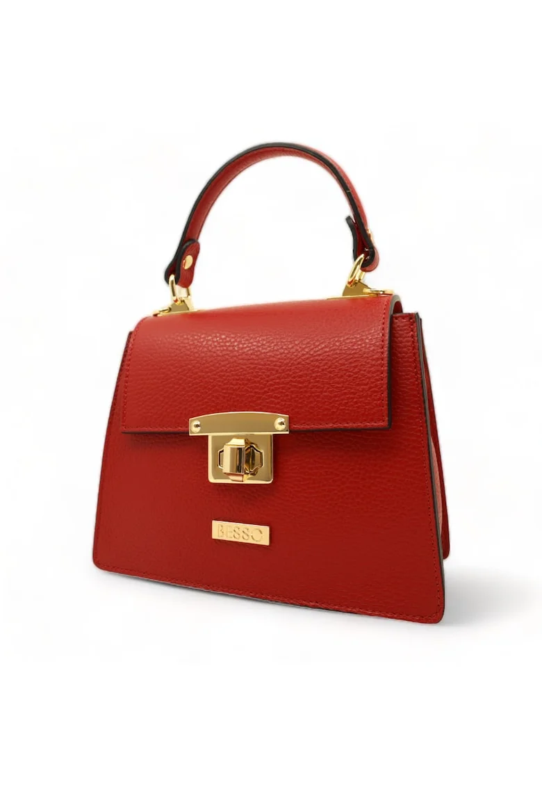 Geanta de mana din piele naturala Chic Minimal, Rosu, 17.5x22x10