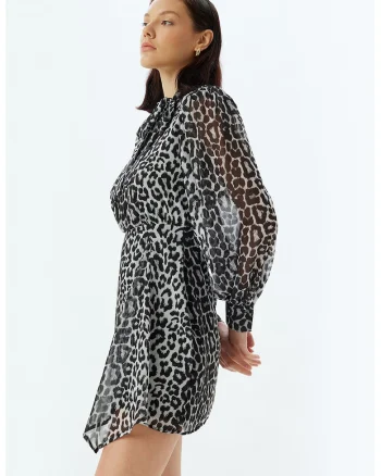 Rochie cu guler cu funda, Alb/Negru