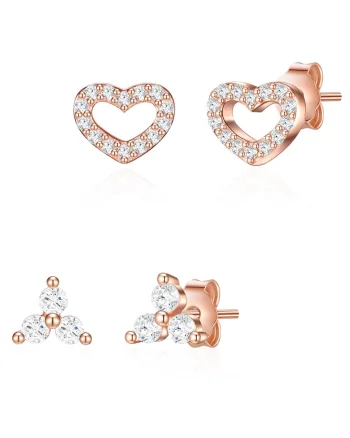 Set de cercei cu cristale din zirconia, 2 perechi, Auriu rose