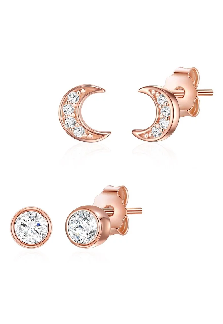 Set de cercei placati cu aur de 14k, cu zirconia - 2 perechi, Auriu rose
