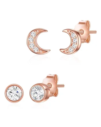 Set de cercei placati cu aur de 14k, cu zirconia - 2 perechi, Auriu rose