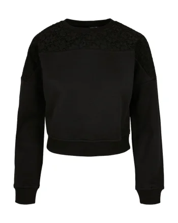 Bluza de trening cu insertie din dantela, Negru