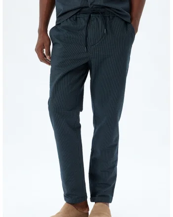 Pantaloni cu snur si aspect incretit, Albastru inchis