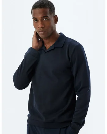 Bluza polo cu model uni, Bleumarin