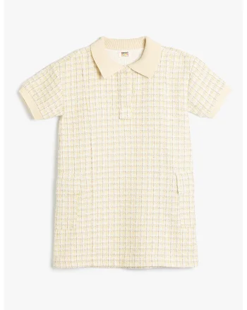 Rochie-tricou polo din carouri, Alb/Bej deschis