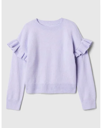 Pulover cu decolteu la baza gatului si maneci cu volane, Violet deschis