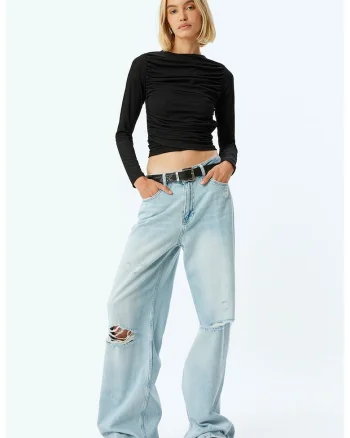 Bluza crop drapata, Negru