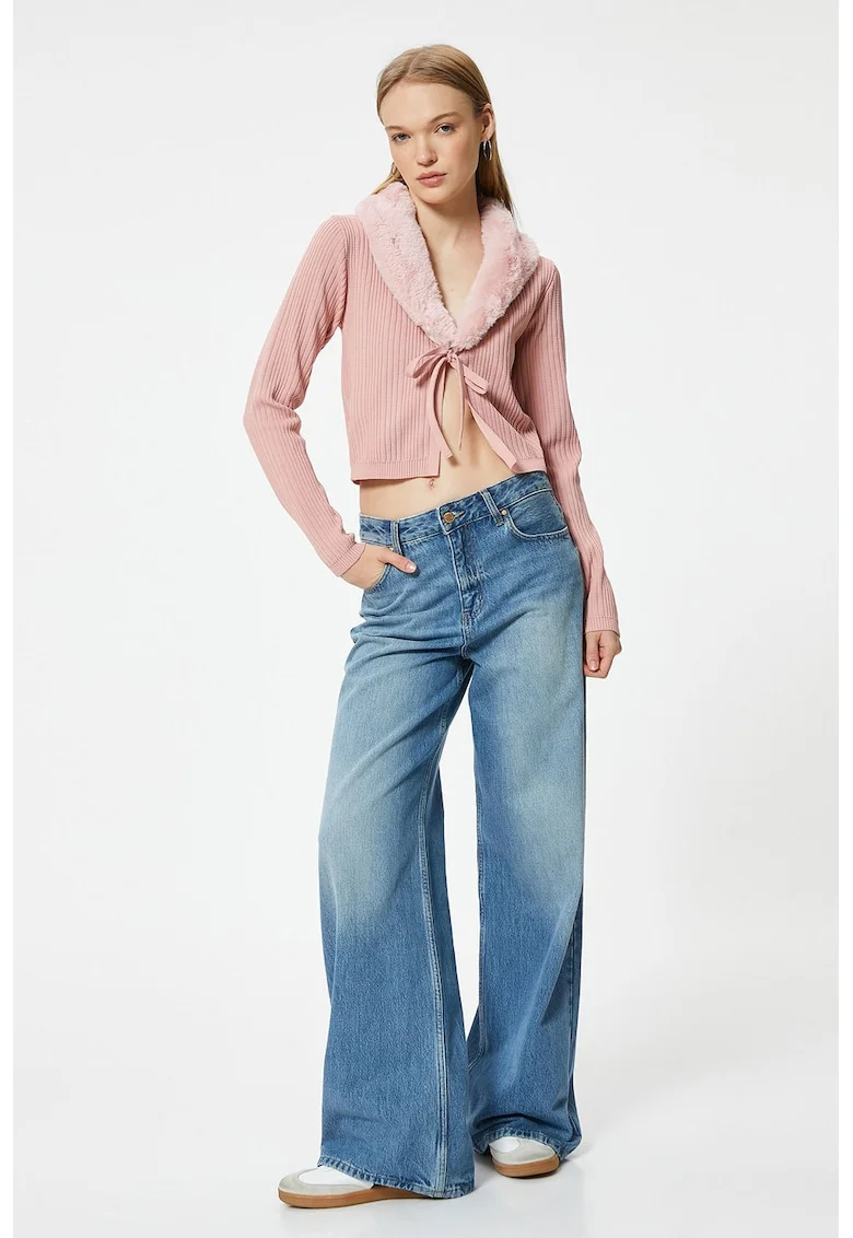 Cardigan cu blana sintetica, Roz prafuit