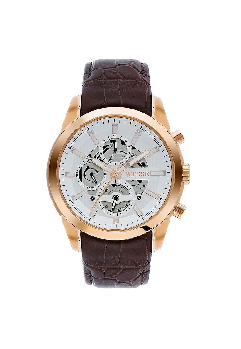 Ceas barbatesc  model WWG401003L, cu curea maro, carcasa rotunda din otel rose gold, cadran alb, rezistenta la apa 5 ATM