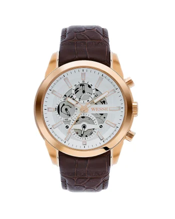 Ceas barbatesc  model WWG401003L, cu curea maro, carcasa rotunda din otel rose gold, cadran alb, rezistenta la apa 5 ATM
