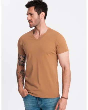 Tricou cu decolteu in V, Caramel