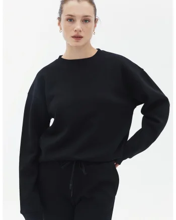 Bluza de trening din amestec de bumbac cu croiala lejera, Negru