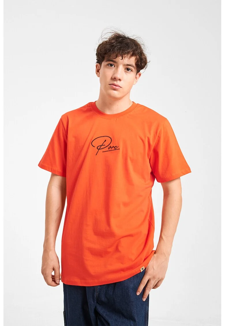 Tricou unisex cu logo brodat, Portocaliu mandarina